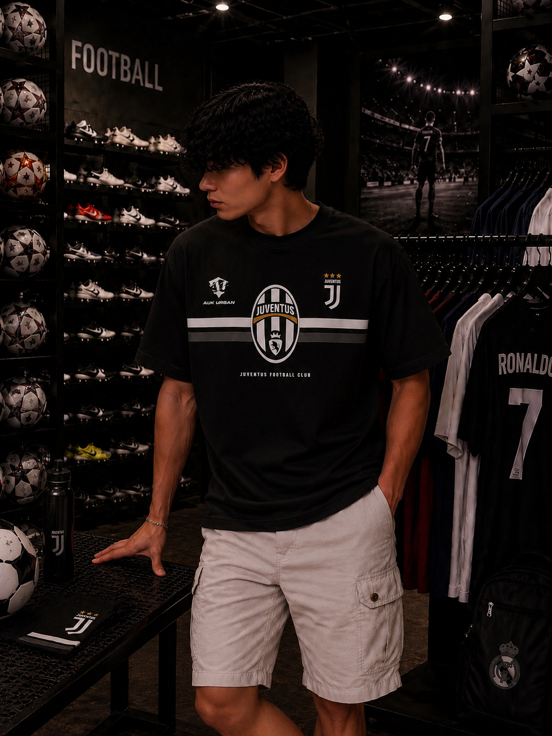 JUVENTUS BLACK - OVERSIZED TEE – 200 GSM