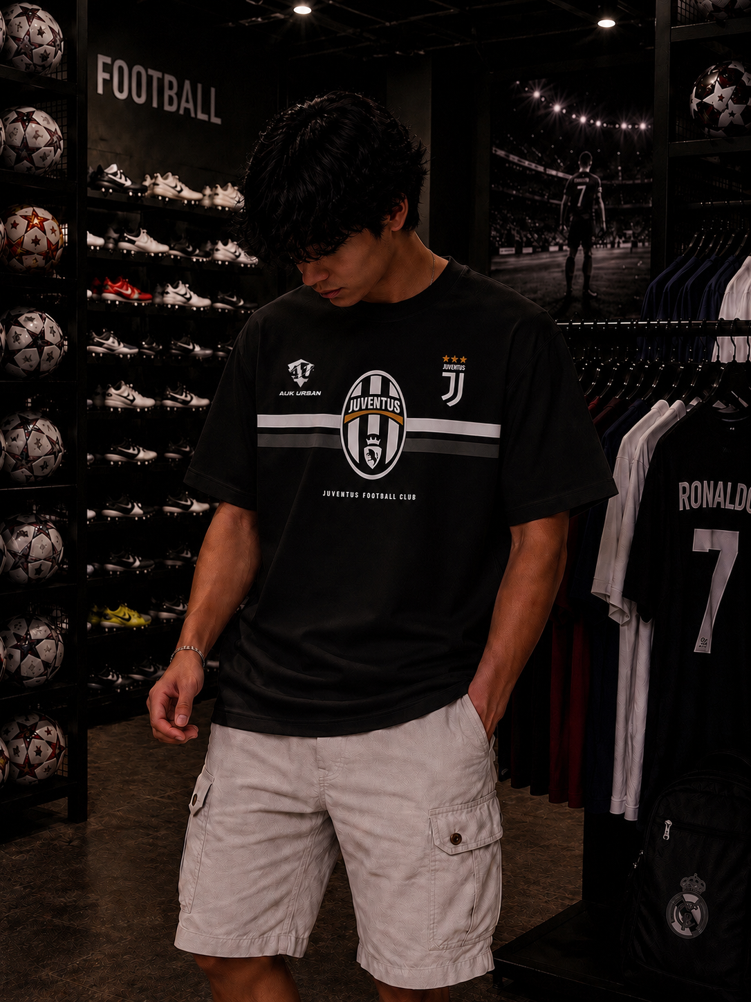 JUVENTUS BLACK - OVERSIZED TEE – 200 GSM