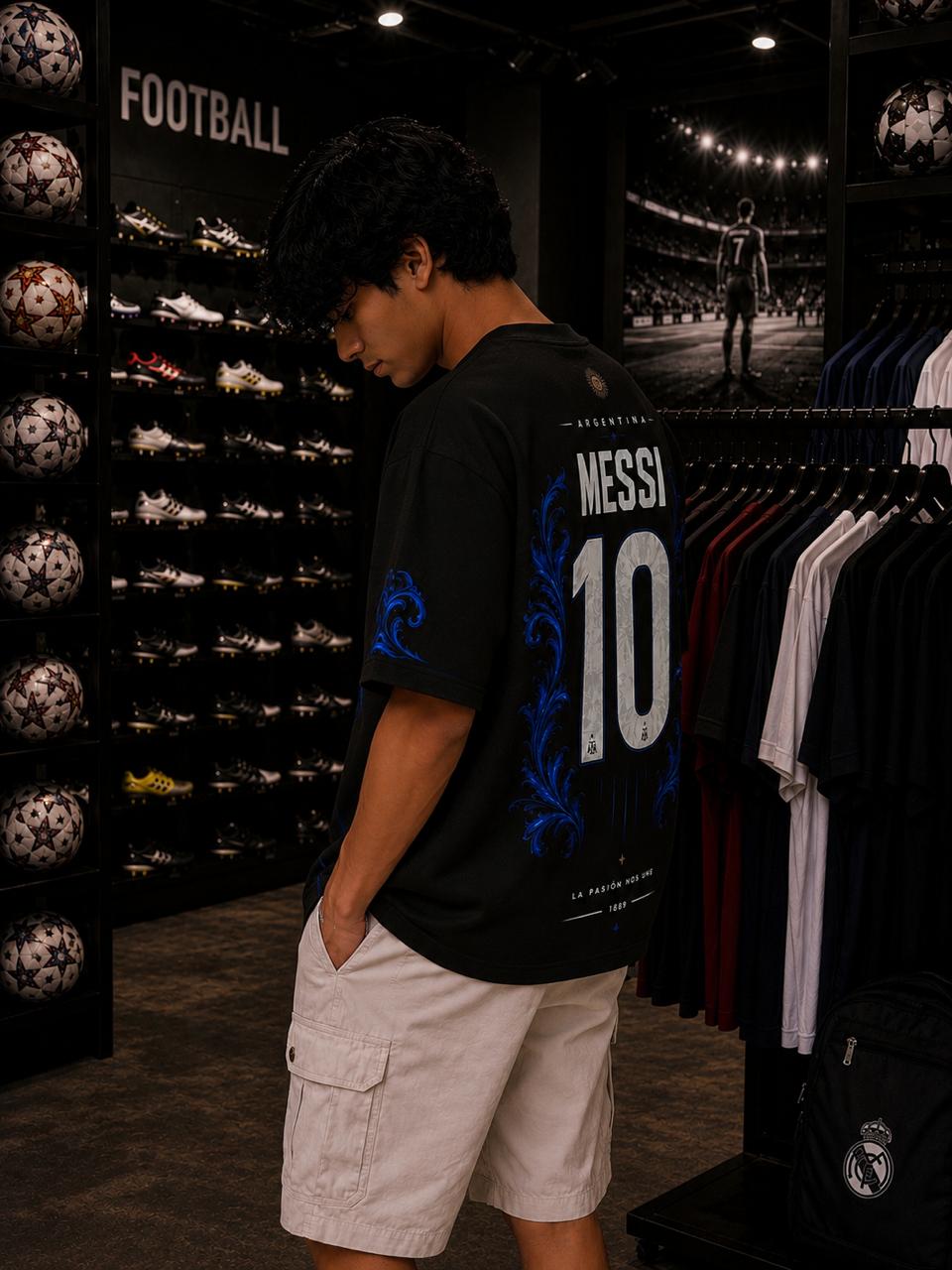 ARGENTINA MESSI 10 OVERSIZED T-SHIRT – MIDNIGHT BLUE EDITION – 240 GSM
